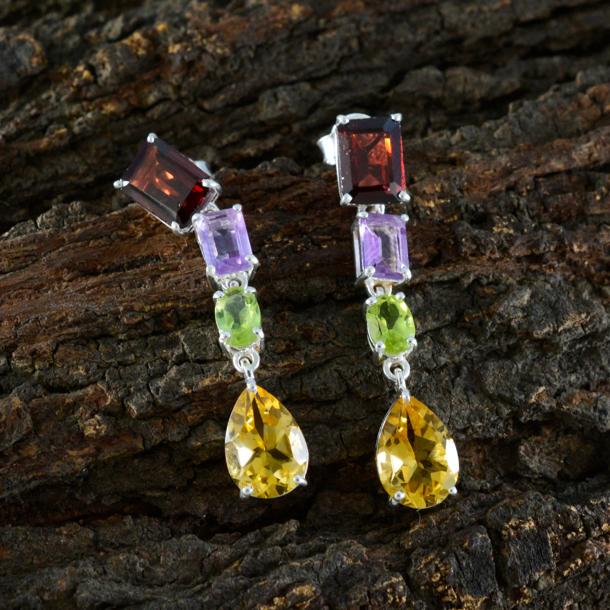 Multi African Pilar quarter Stud multicolor 925 Silver Earring - Image 3