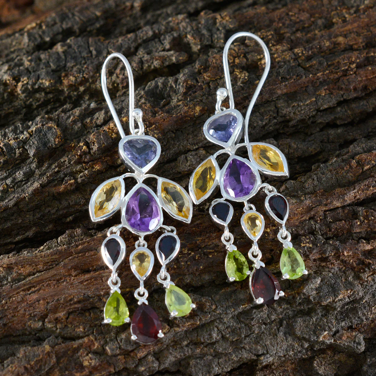 Multi African Soo-jin multiple Dangle multicolor 92.5 Silver Earring - Image 3