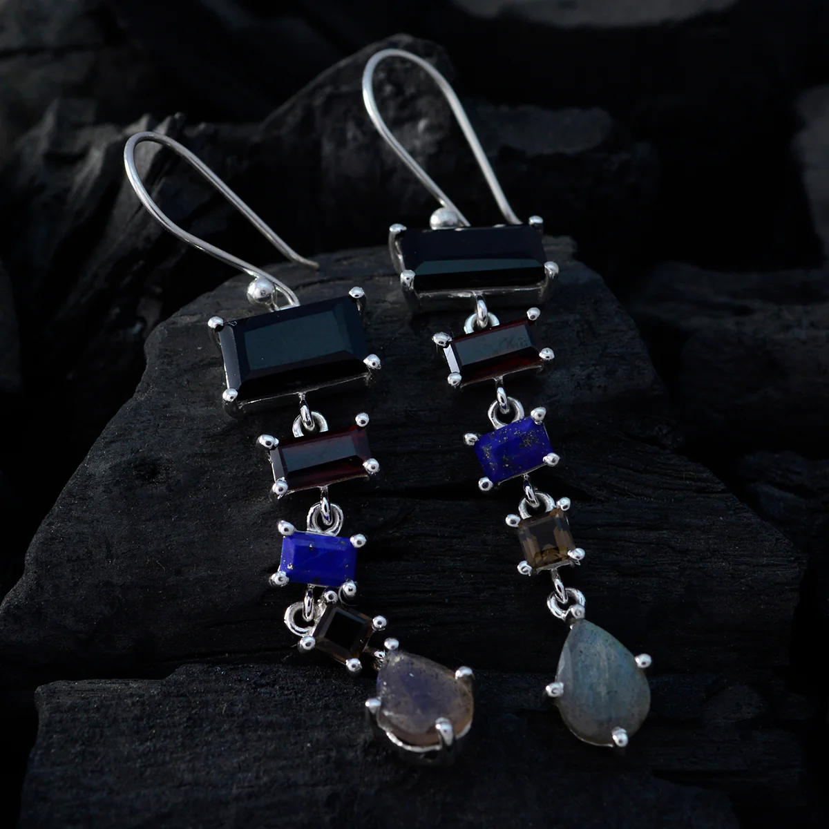 Multi Australian Nari multiple Dangle multicolor 925 Silver Earring - Image 2
