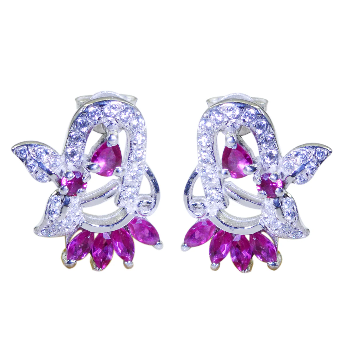 Multi CZ French Camilla multiple Stud multicolor Silver Earring - Image 3