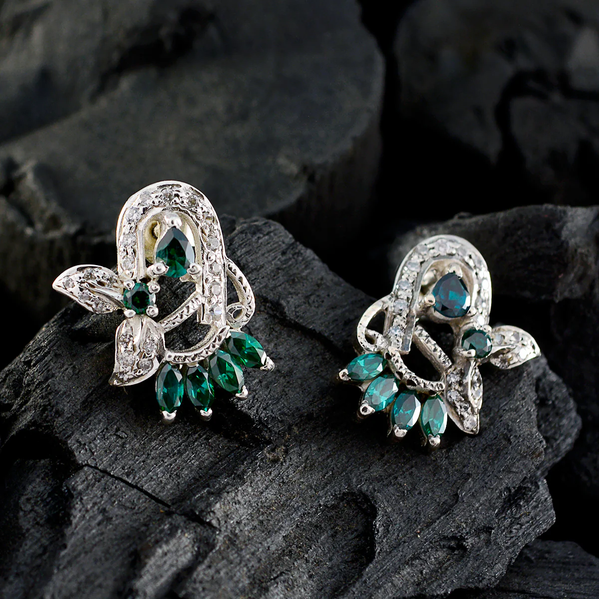 Multi CZ French Milagros multiple Stud multicolor 925 Sterling Silver Earring - Image 2