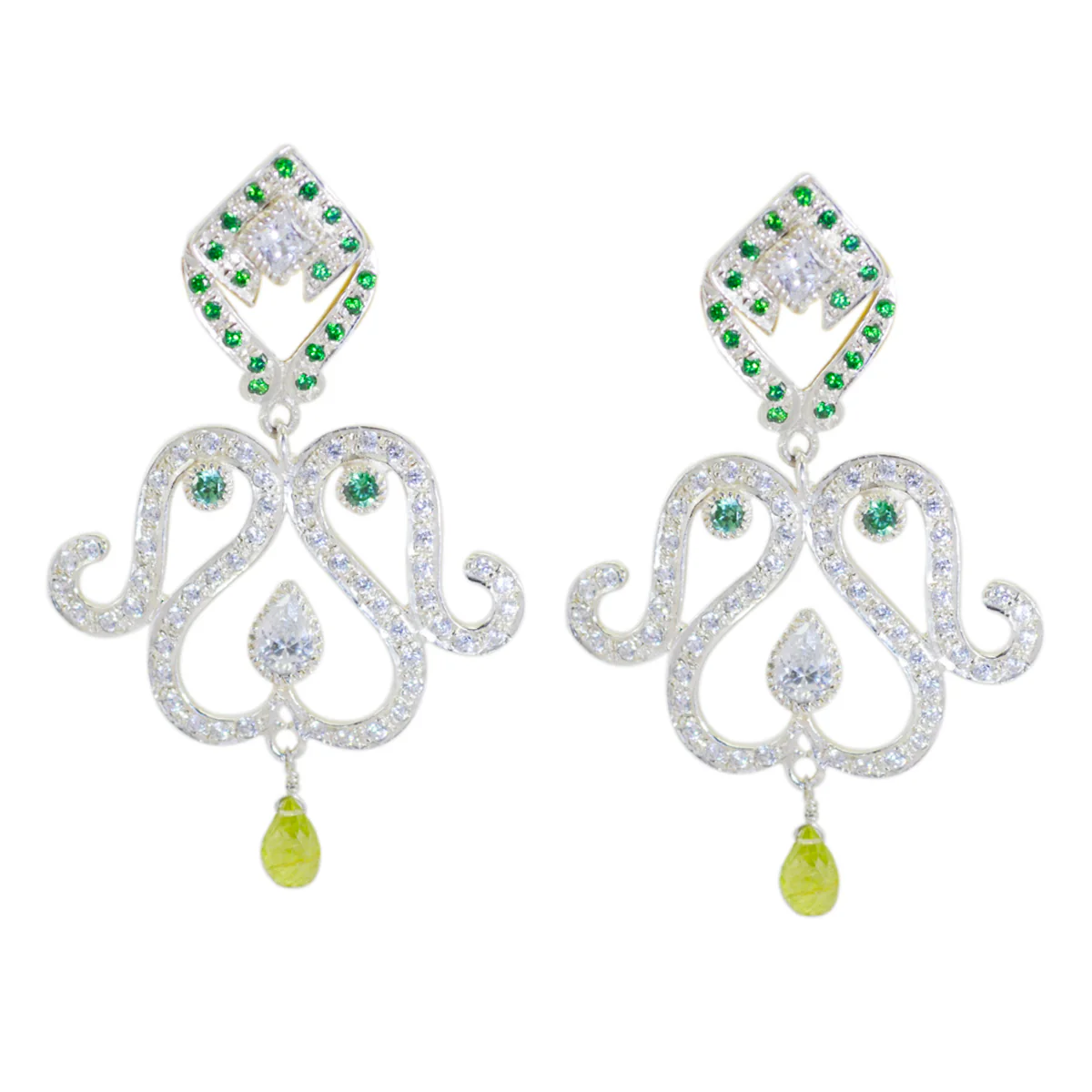 Multi CZ Indian Natcha multiple Stud multicolor Silver Earring - Image 2