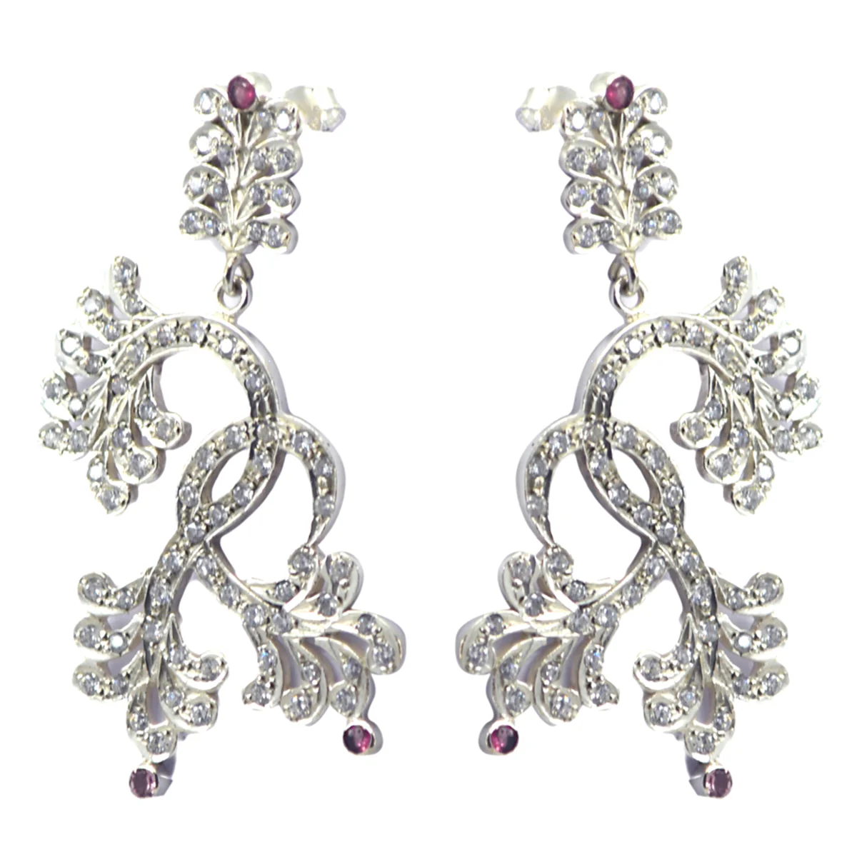 Multi CZ Indian Nisa multiple Stud multicolor Silver Earring - Image 2