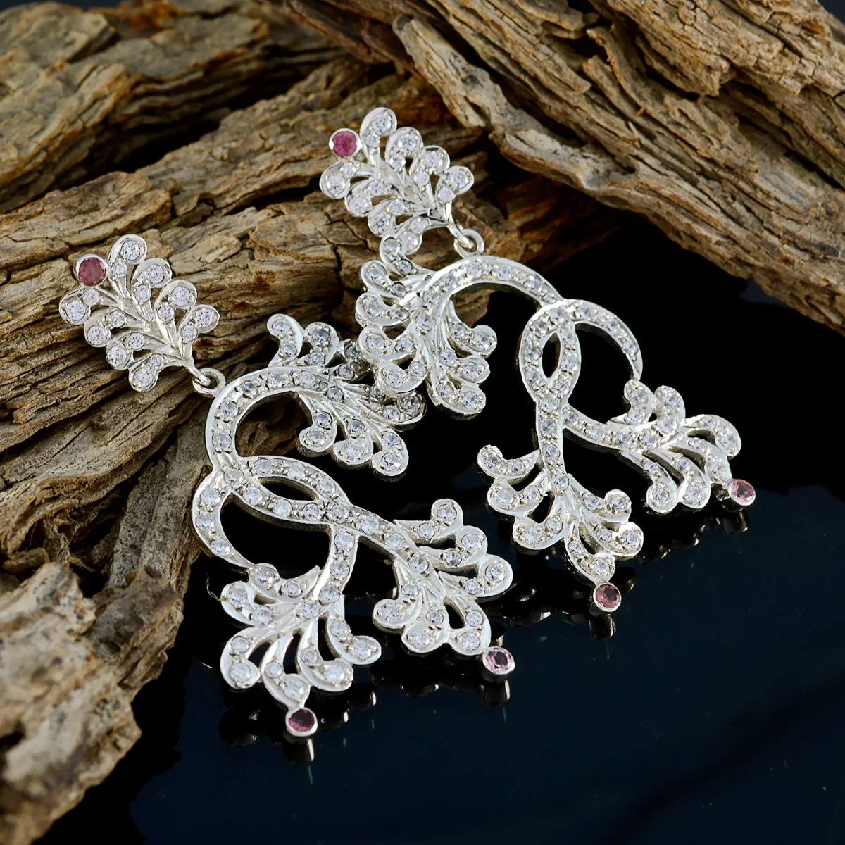 Multi CZ Indian Nisa multiple Stud multicolor Silver Earring - Image 3