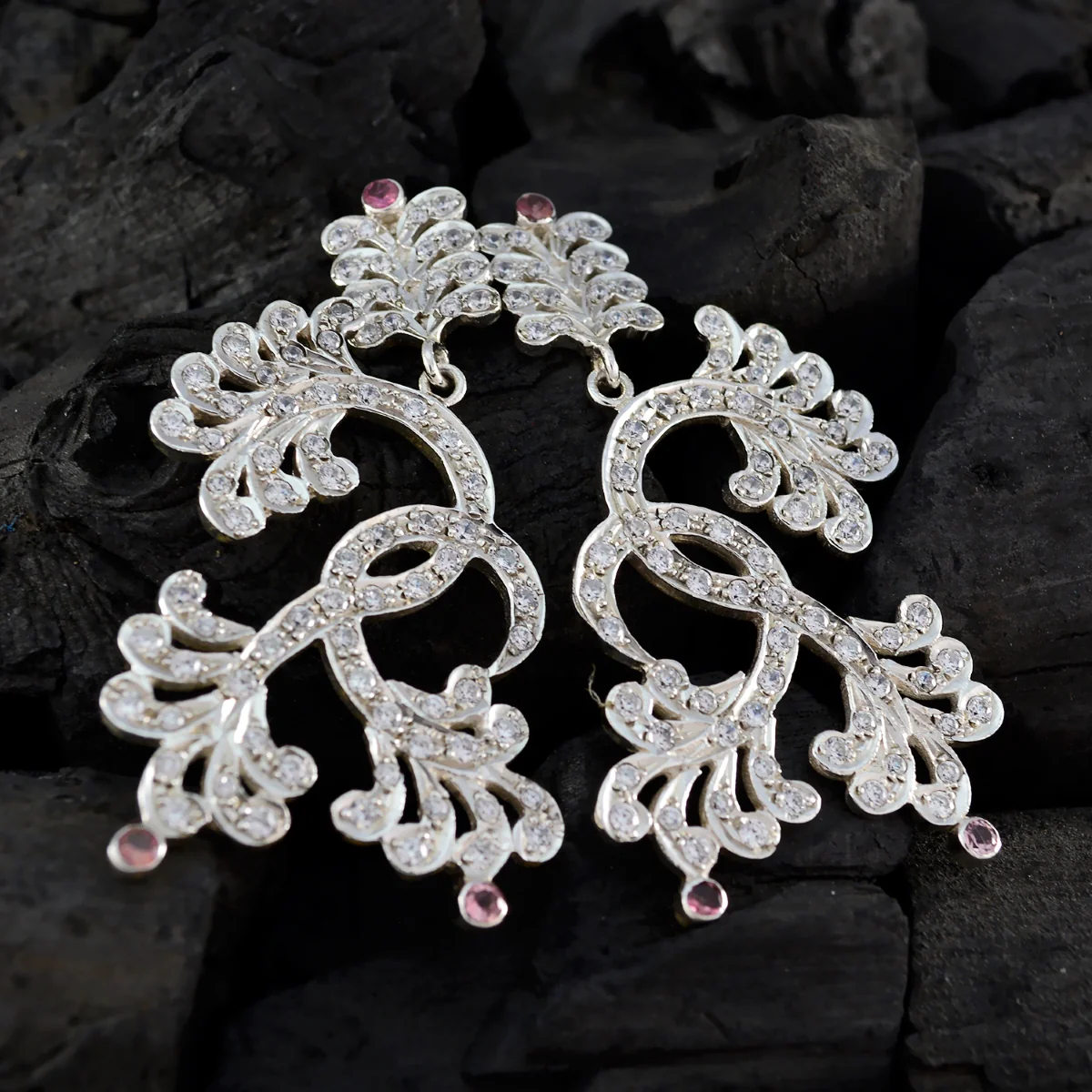 Multi CZ Indian Nisa multiple Stud multicolor Silver Earring - Image 4