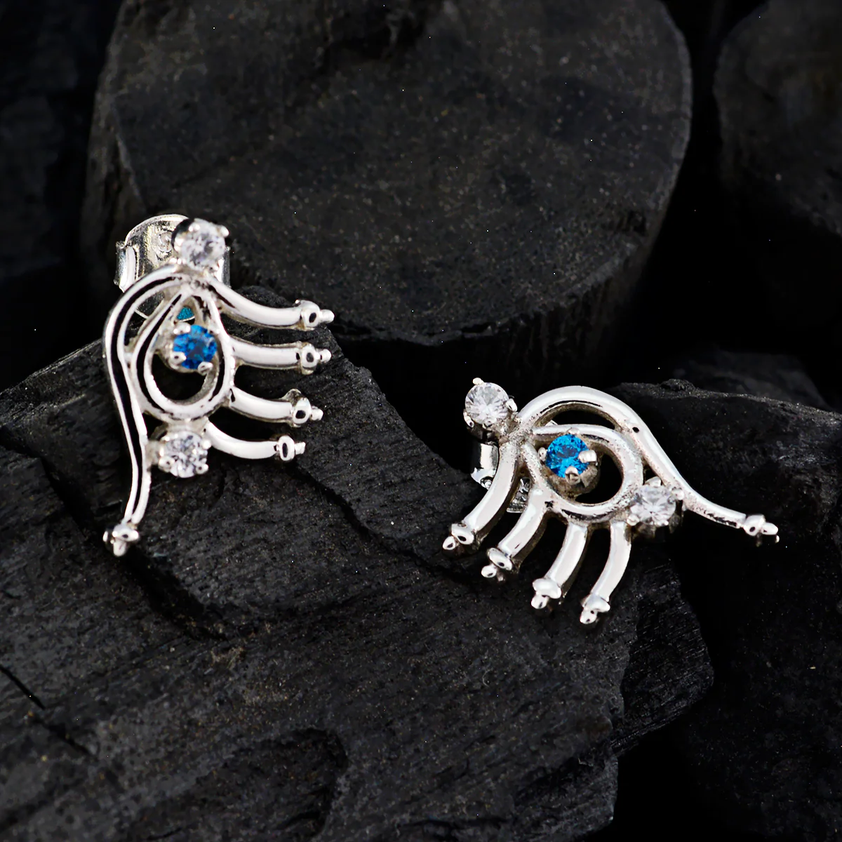 Multi CZ Italian Aurora multiple Stud multicolor 92.5 Silver Earring - Image 2