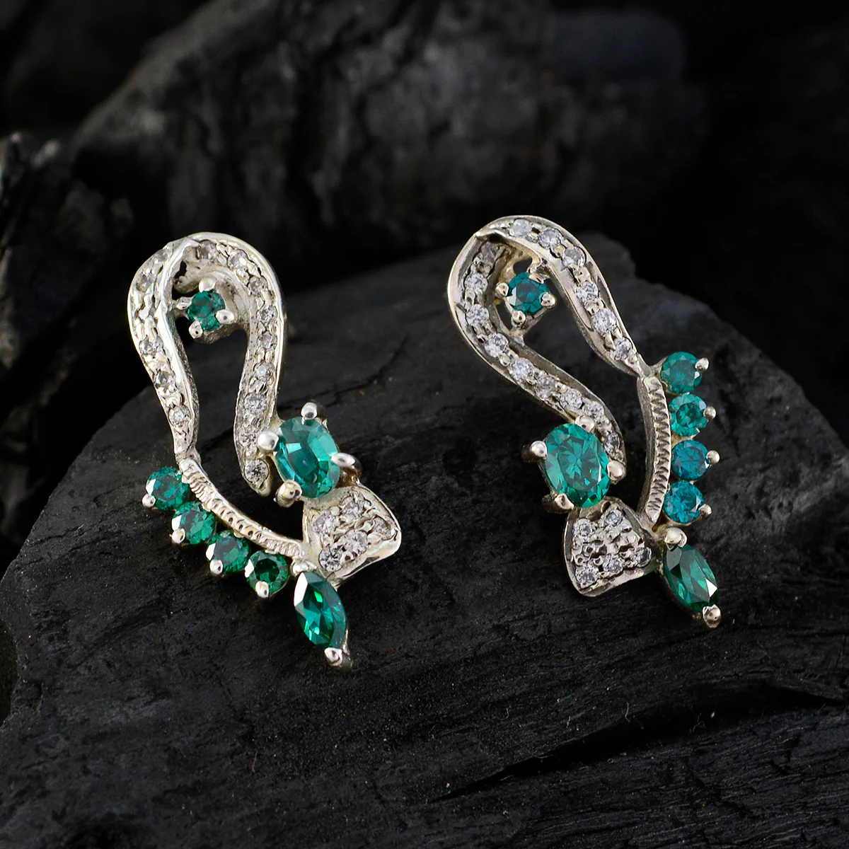 Multi CZ Italian Sara multiple Stud multicolor 925 Silver Earring - Image 2