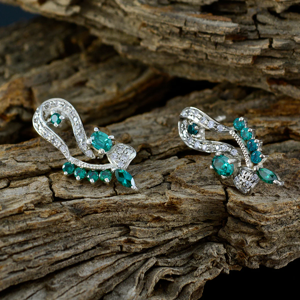 Multi CZ Italian Sara multiple Stud multicolor 925 Silver Earring - Image 3