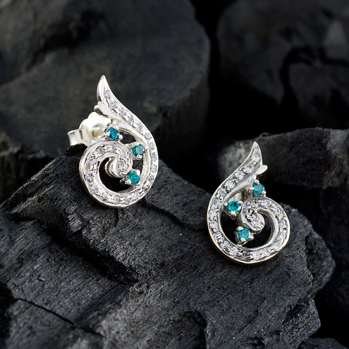 Multi CZ Korean Anna multiple Stud multicolor 925 Sterling Silver Earring - Image 2