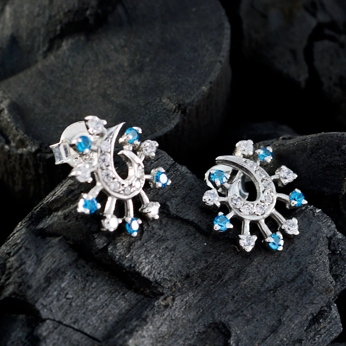 Multi CZ Latin American Aaliyah multiple Stud multicolor 925 Sterling Silver Earring - Image 2