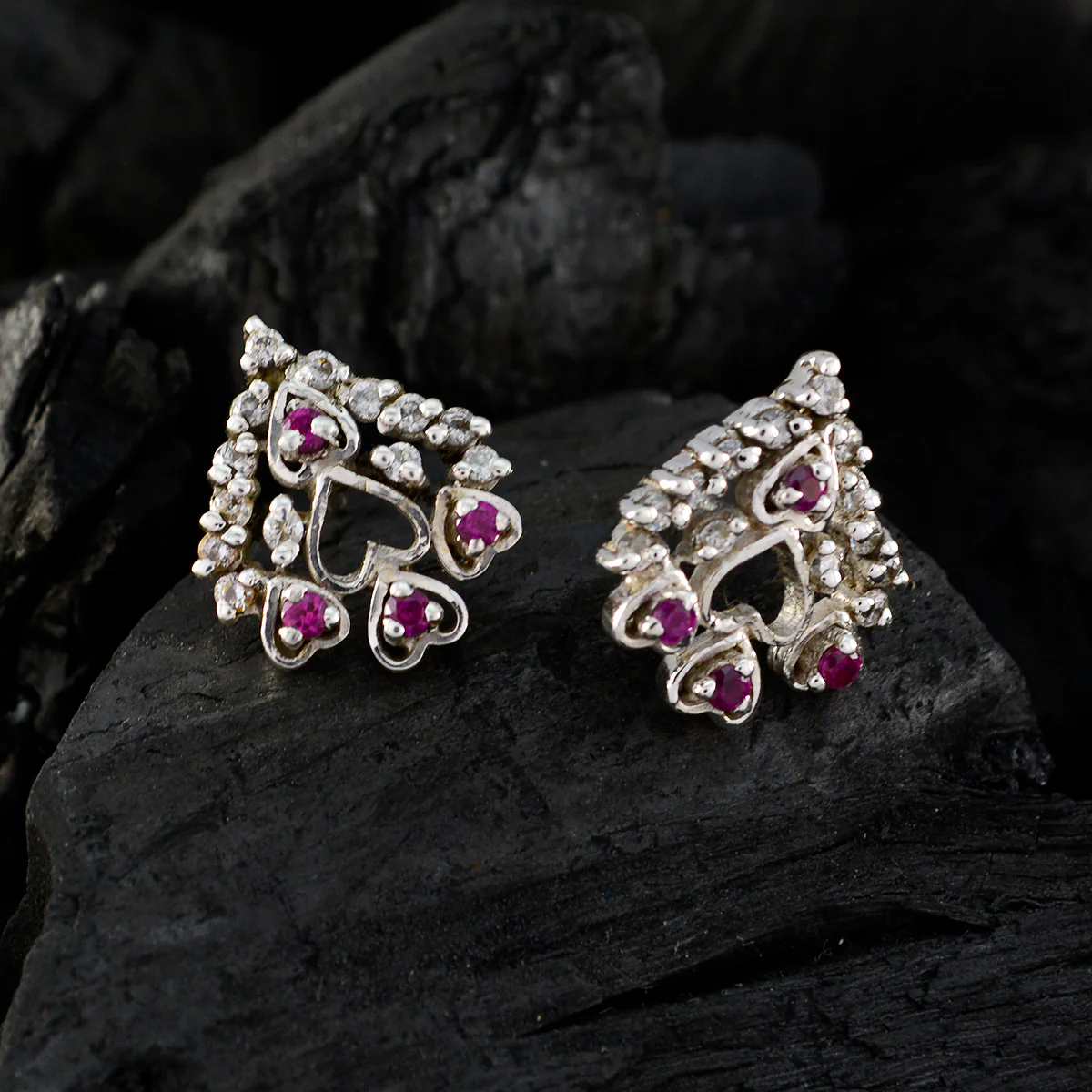 Multi CZ Middle Eastern Sofía multiple Stud multicolor 92.5 Silver Earring - Image 2