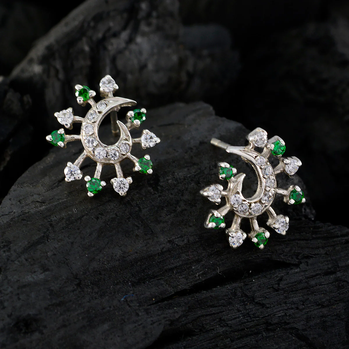 Multi CZ Russian Noelia multiple Stud multicolor Sterling Silver Earring - Image 2