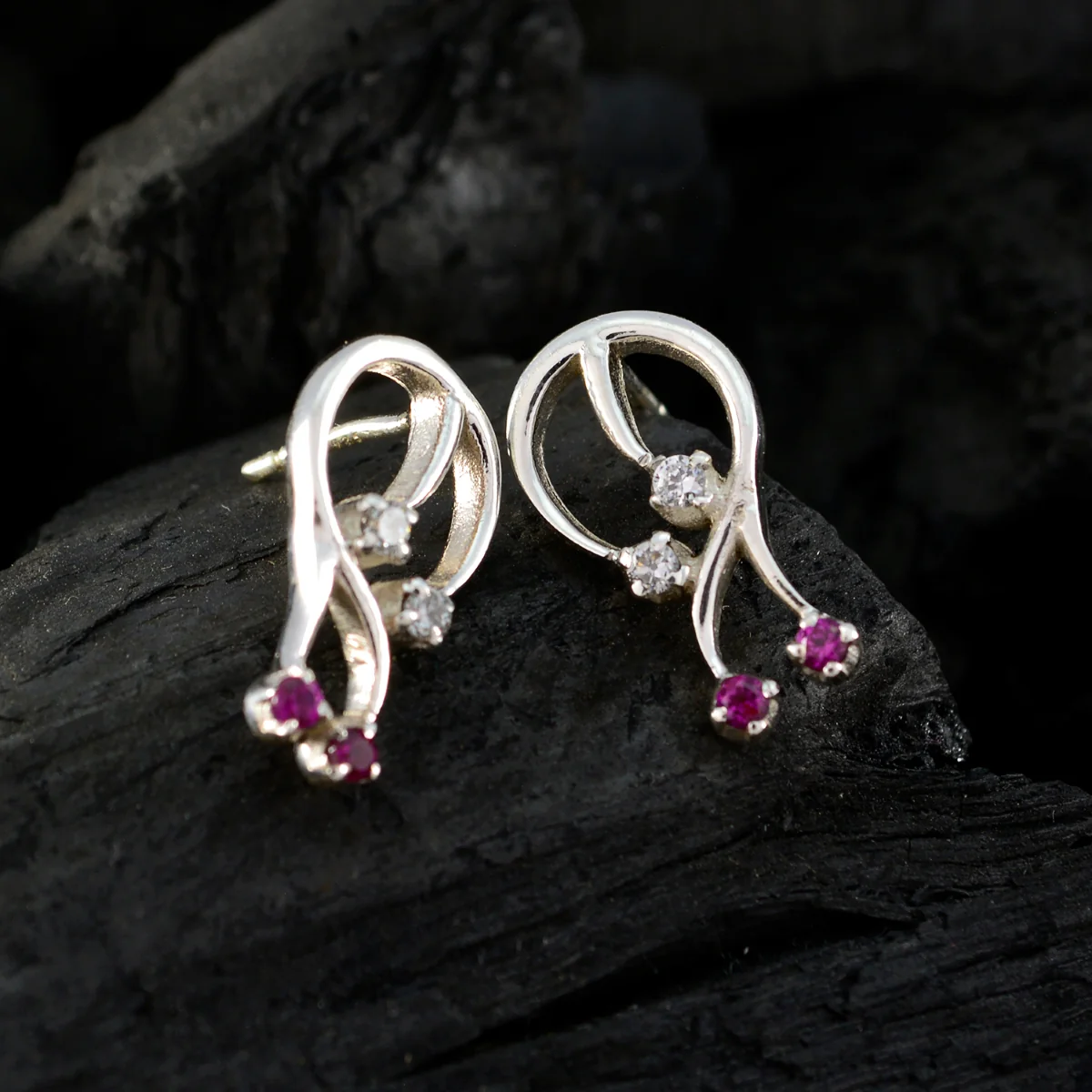 Multi CZ Turkish Audrey multiple Stud multicolor Sterling Silver Earring - Image 2