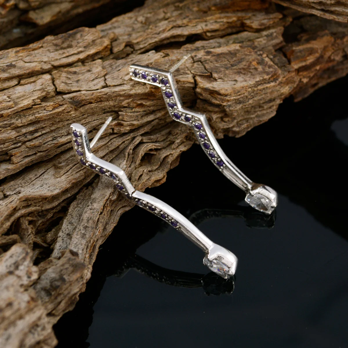 Multi CZ Turkish Ellie multiple Stud multicolor 92.5 Silver Earring - Image 3