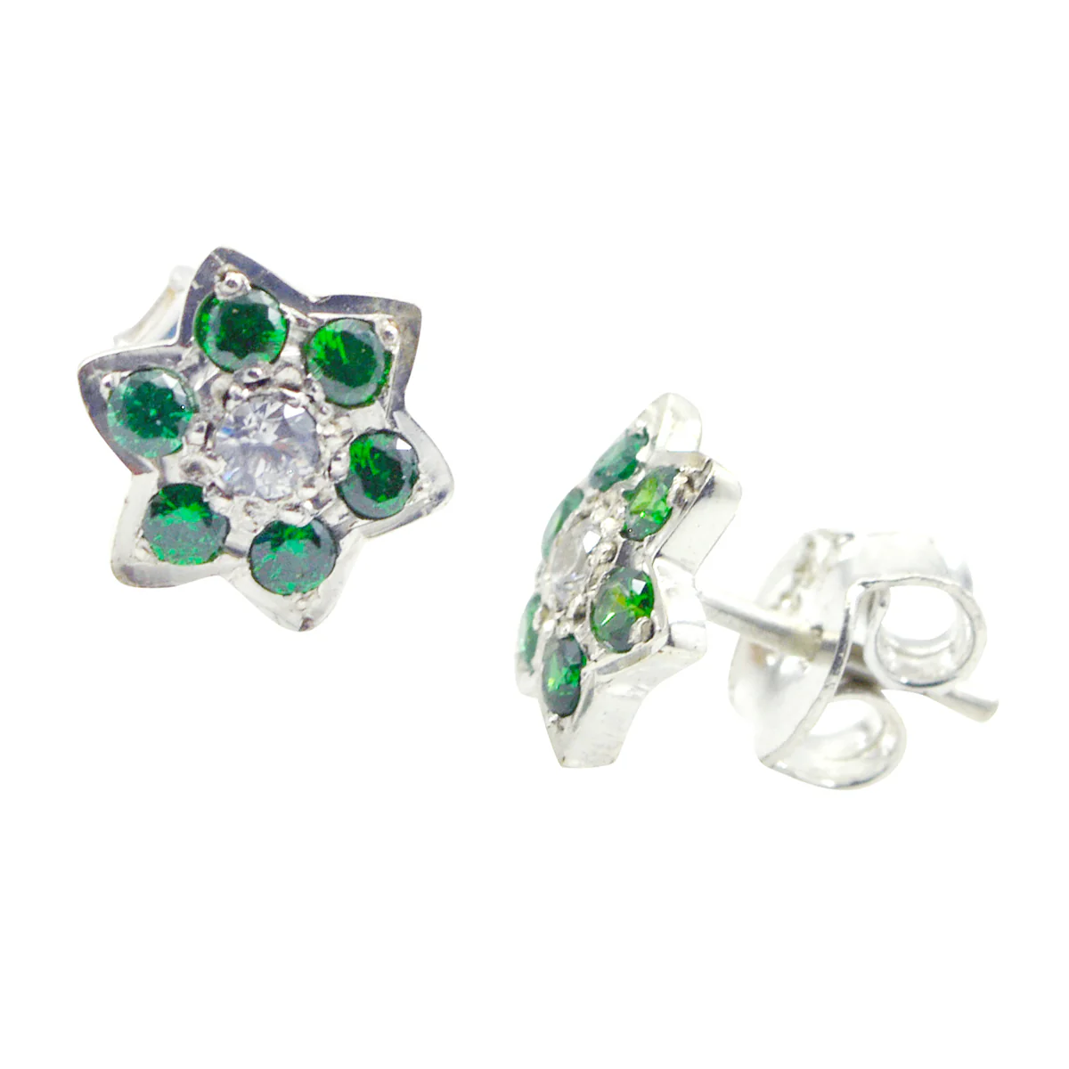 Multi CZ Turkish Rosa multiple Stud multicolor Sterling Silver Earring - Image 2