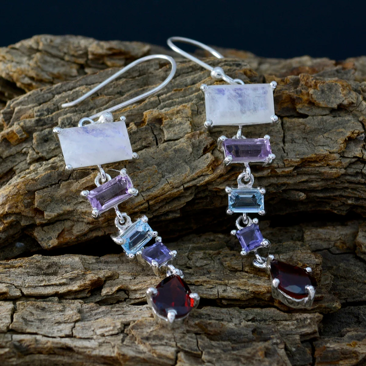 Multi Egyptian Bella multiple Dangle multicolor Silver Earring - Image 3