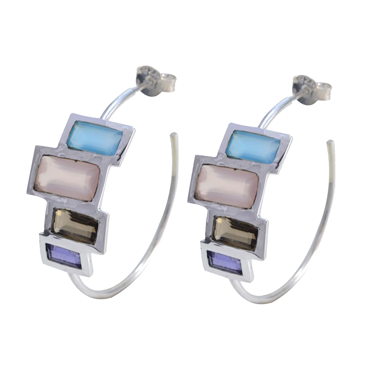 Multi Egyptian Carolina multiple Stud multicolor Silver Earring