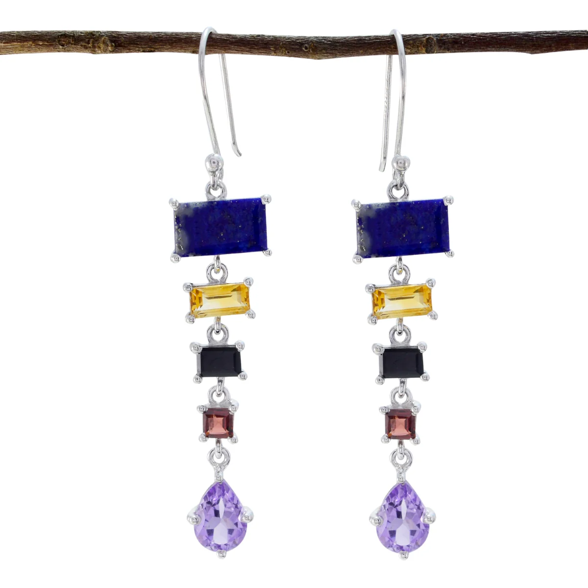 Multi Egyptian Laura multiple Dangle multicolor 925 Silver Earring