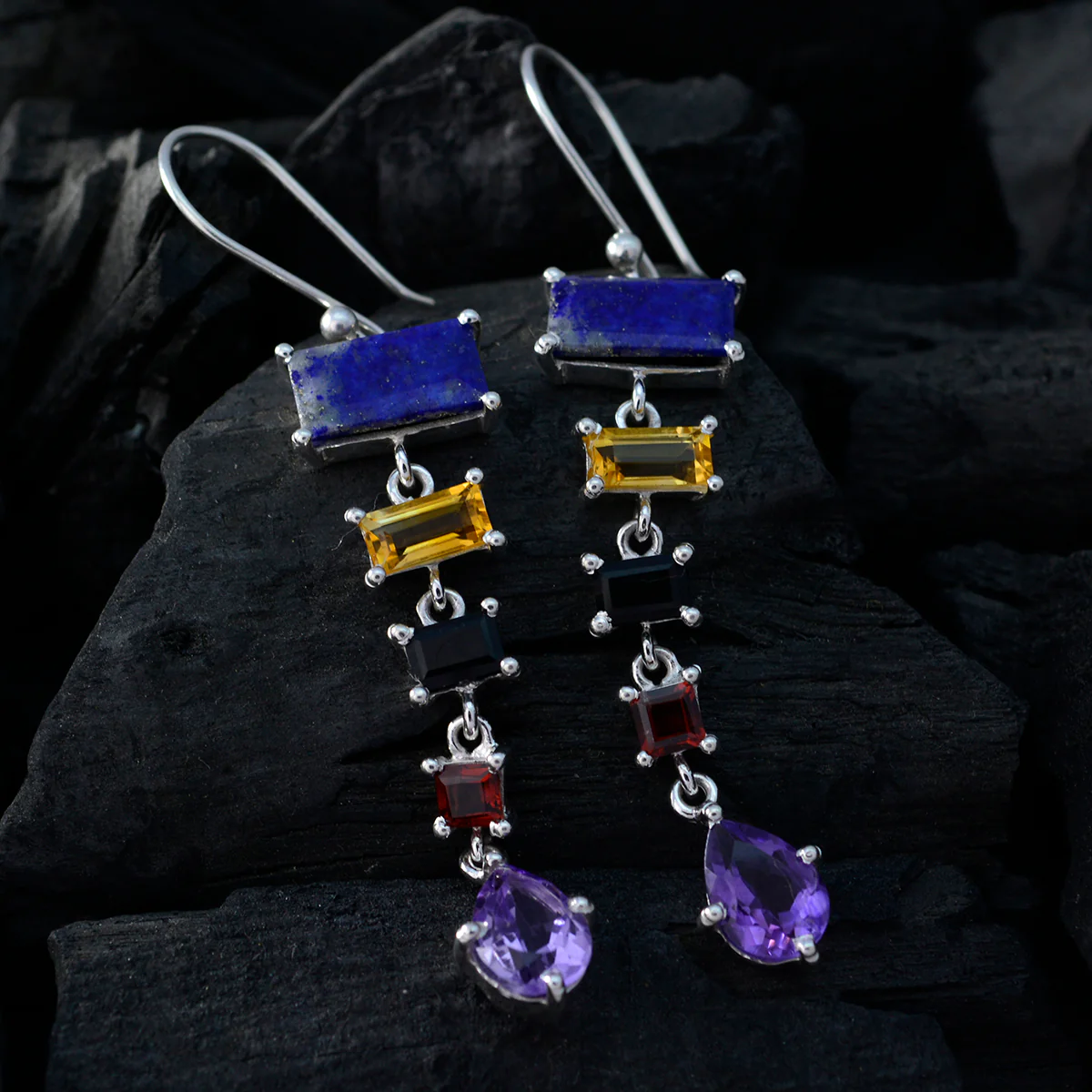 Multi Egyptian Laura multiple Dangle multicolor 925 Silver Earring - Image 2