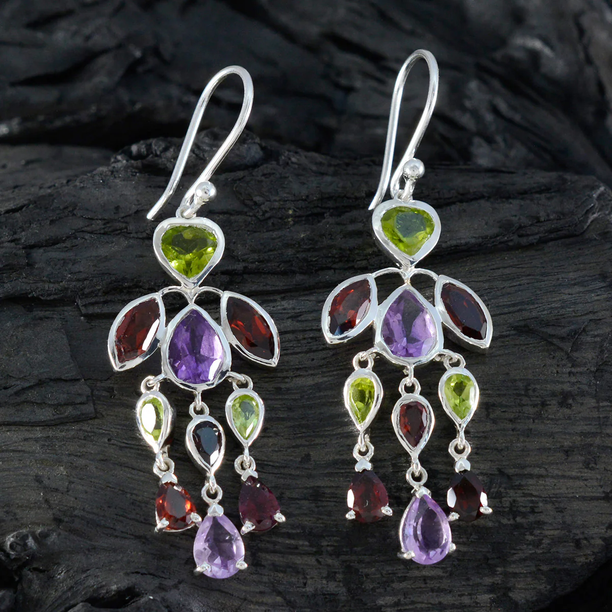 Multi Egyptian Yan multiple Dangle multicolor Sterling Silver Earring - Image 4