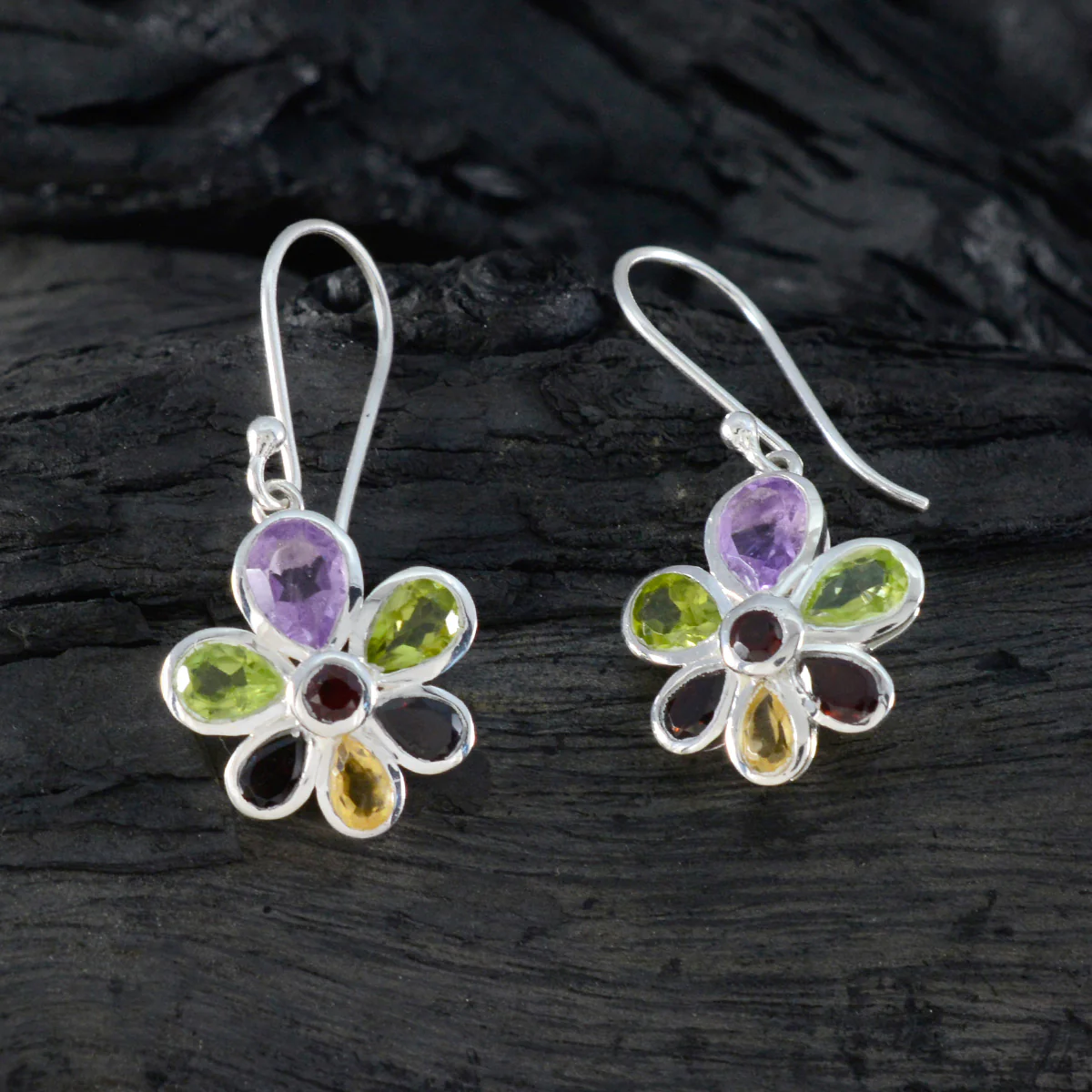 Multi French Ivana multiple Dangle multicolor 92.5 Silver Earring - Image 2