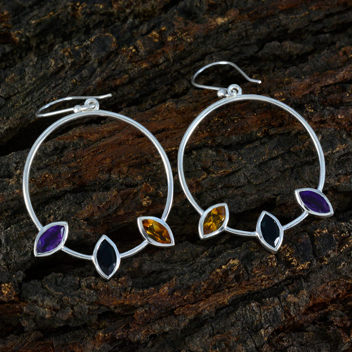 Multi French Nella Trilogy Dangle multicolor 92.5 Silver Earring - Image 3