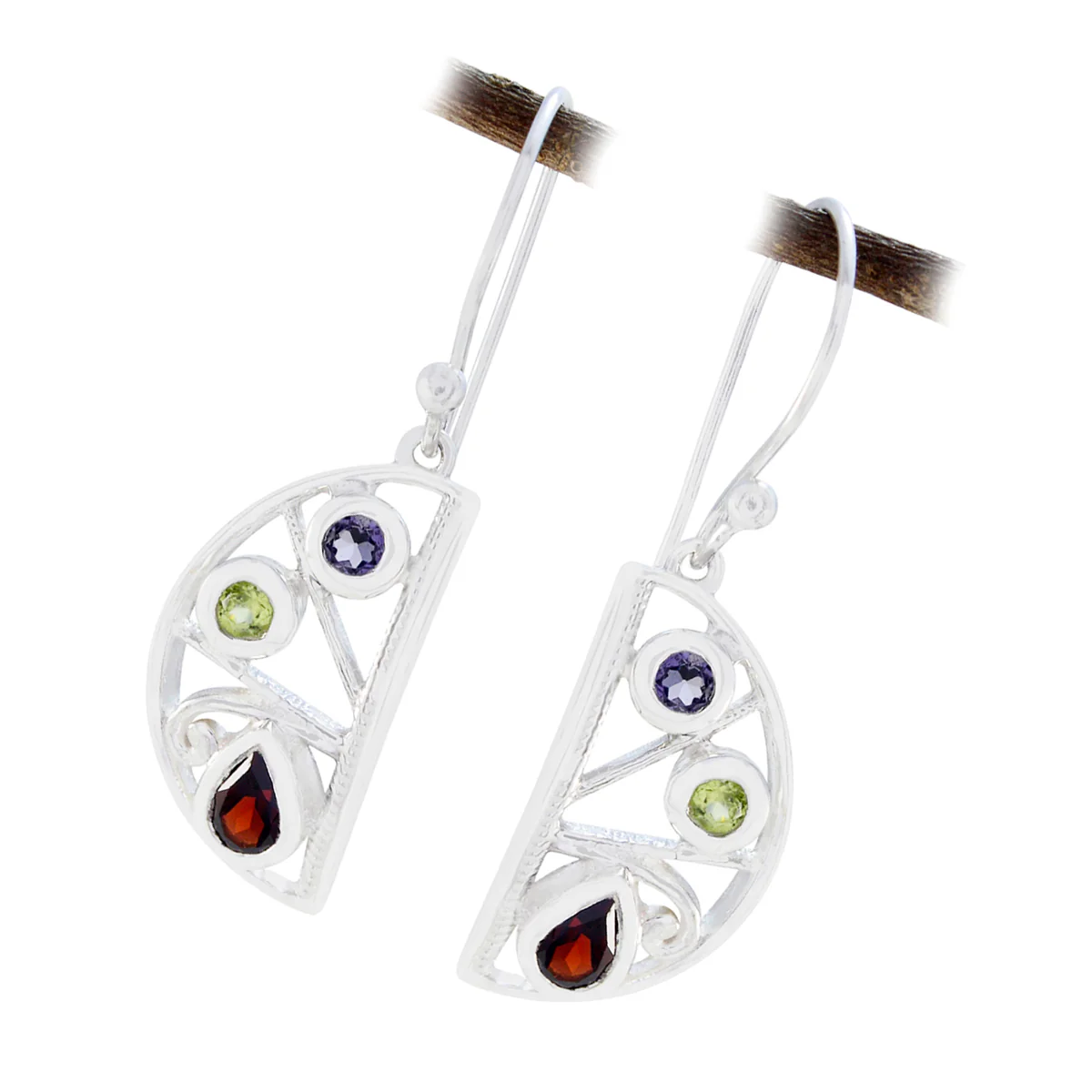 Multi French Sophia multiple Dangle multicolor Silver Earring - Image 2