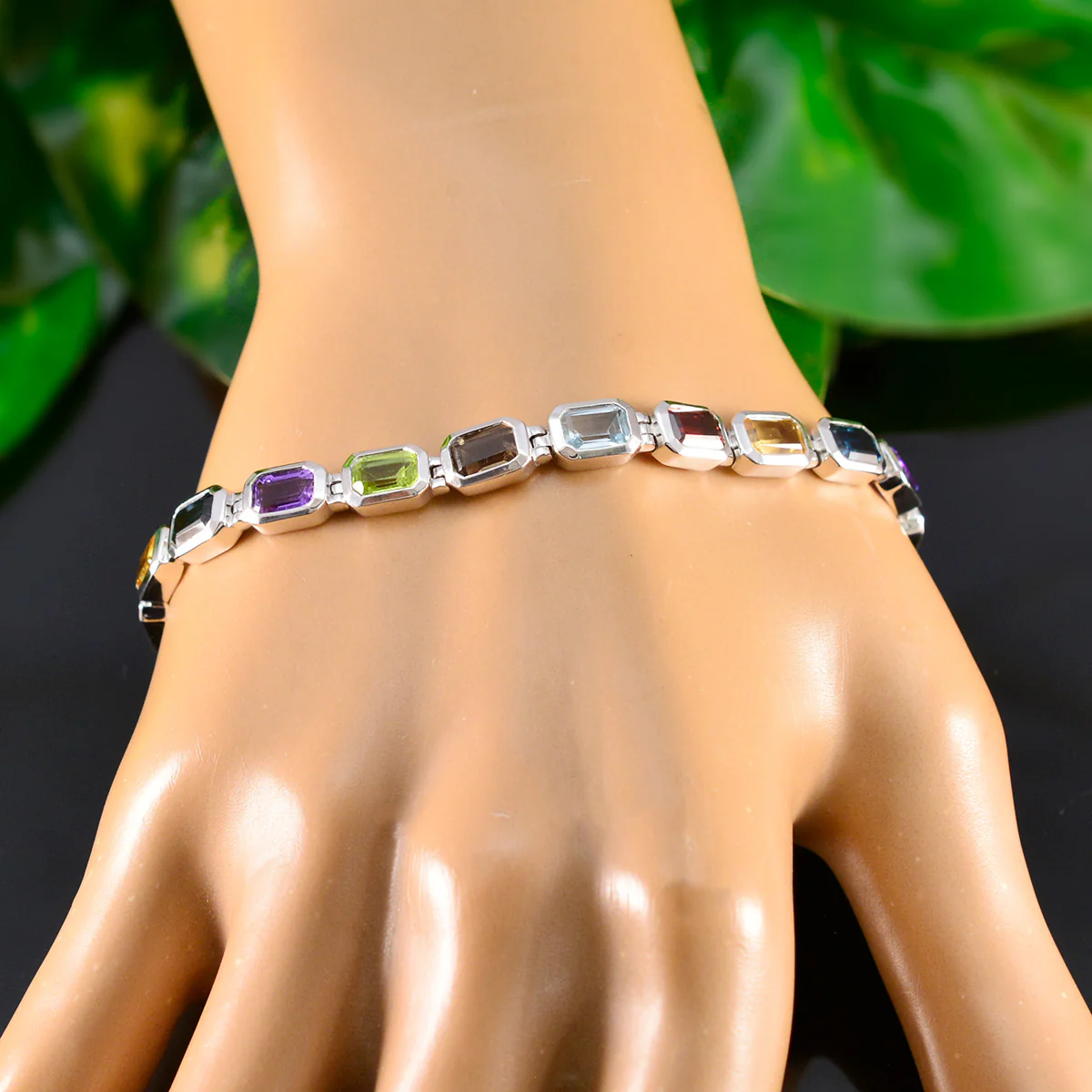 Multi Gemstone Random Act of Kindness Day Minimal multicolor Sterling Silver Tennis Bracelet - Image 6