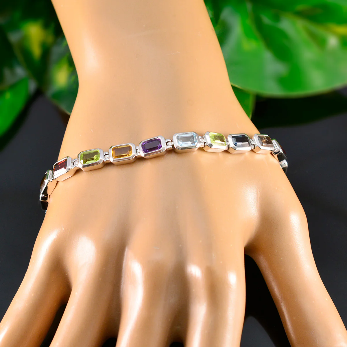 Multi Gemstone Reformation Day Minimal multicolor Sterling Silver Tennis Bracelet - Image 6