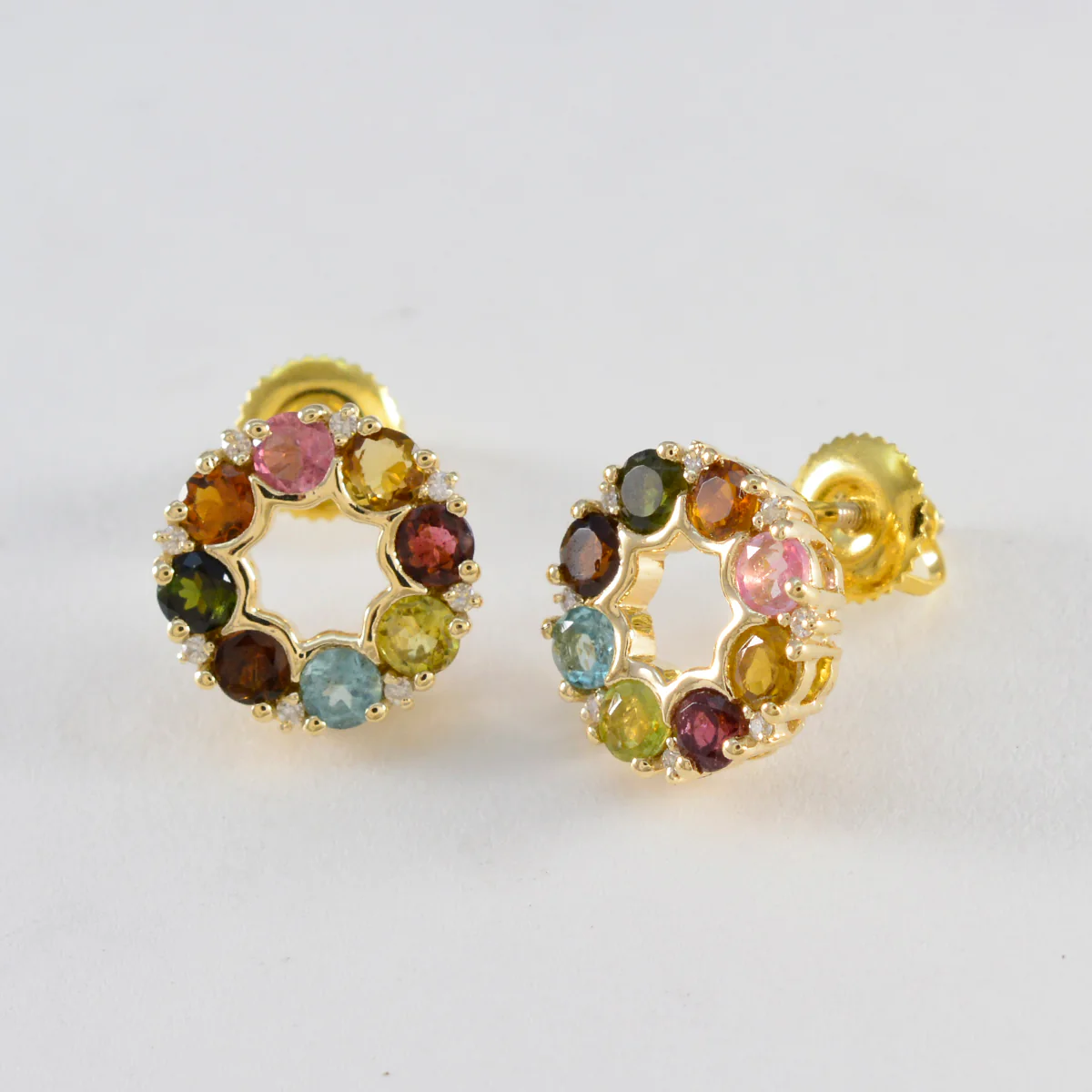 Multi Indian Araya multiple Stud multicolor 925 Sterling Silver Earring - Image 2