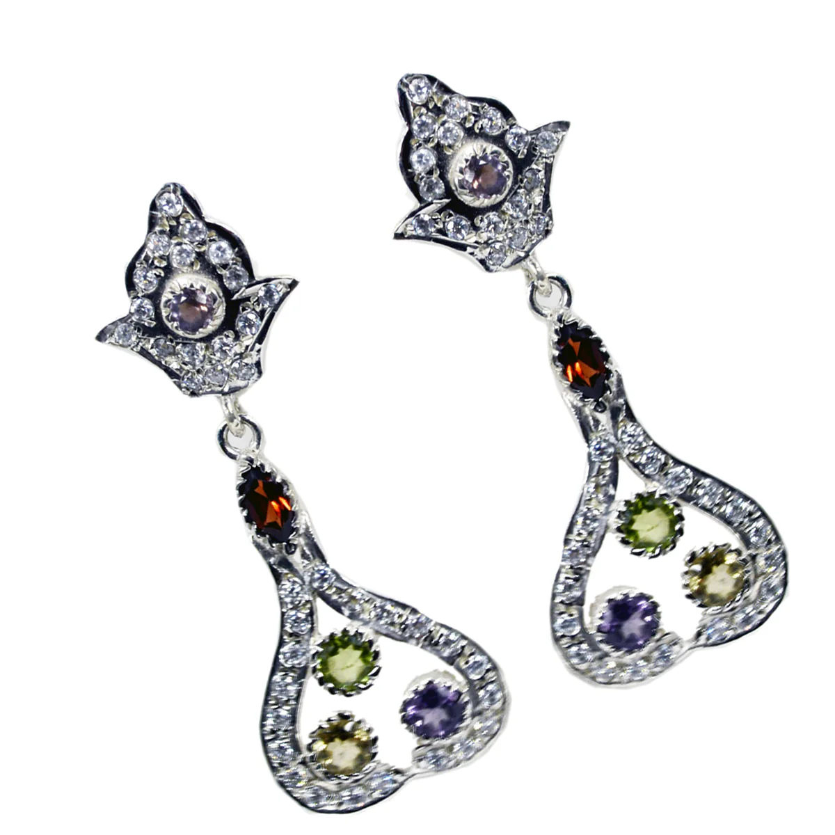 Multi Indian Nisa multiple Stud multicolor 92.5 Silver Earring - Image 2