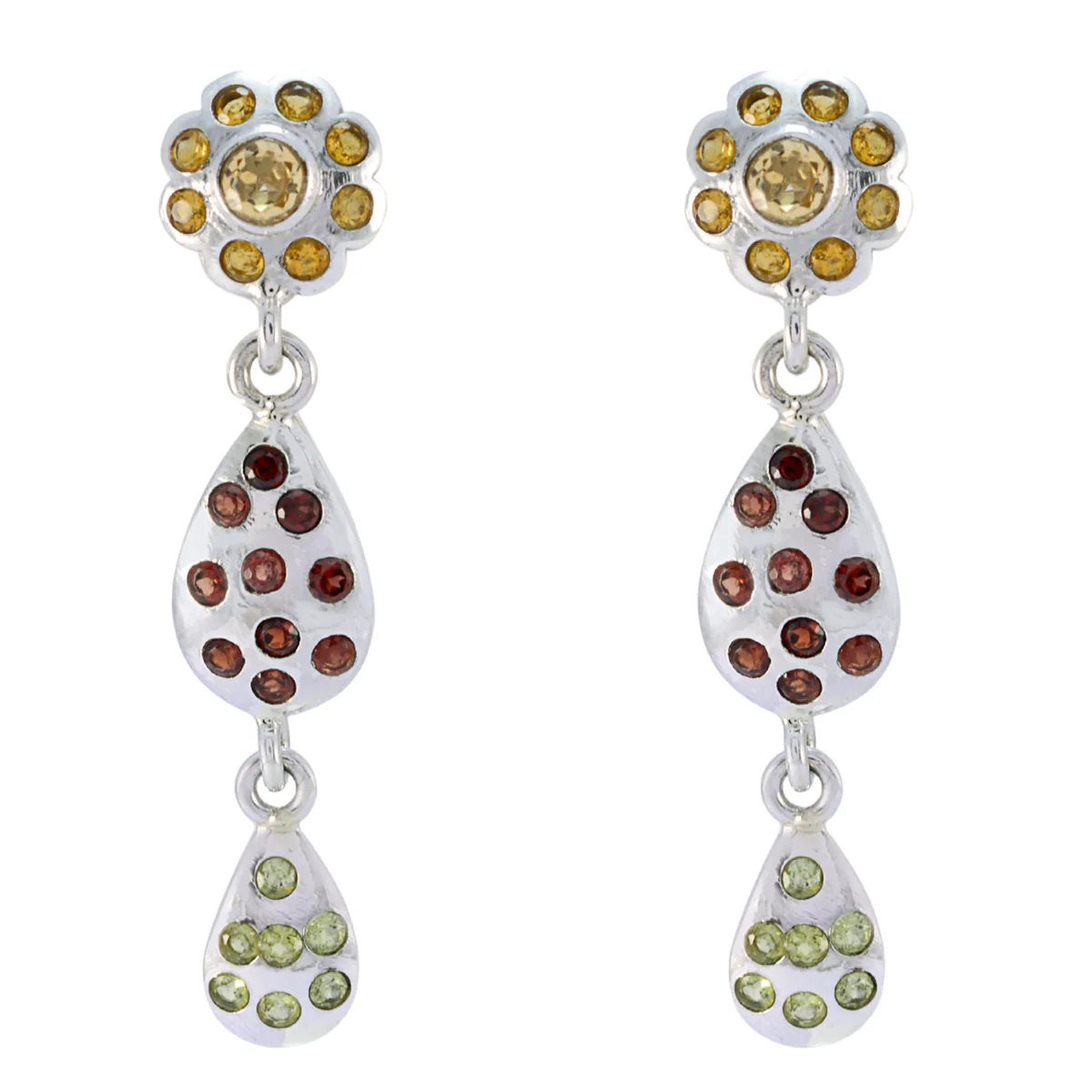 Multi Indian Priya multiple Stud multicolor 925 Silver Earring