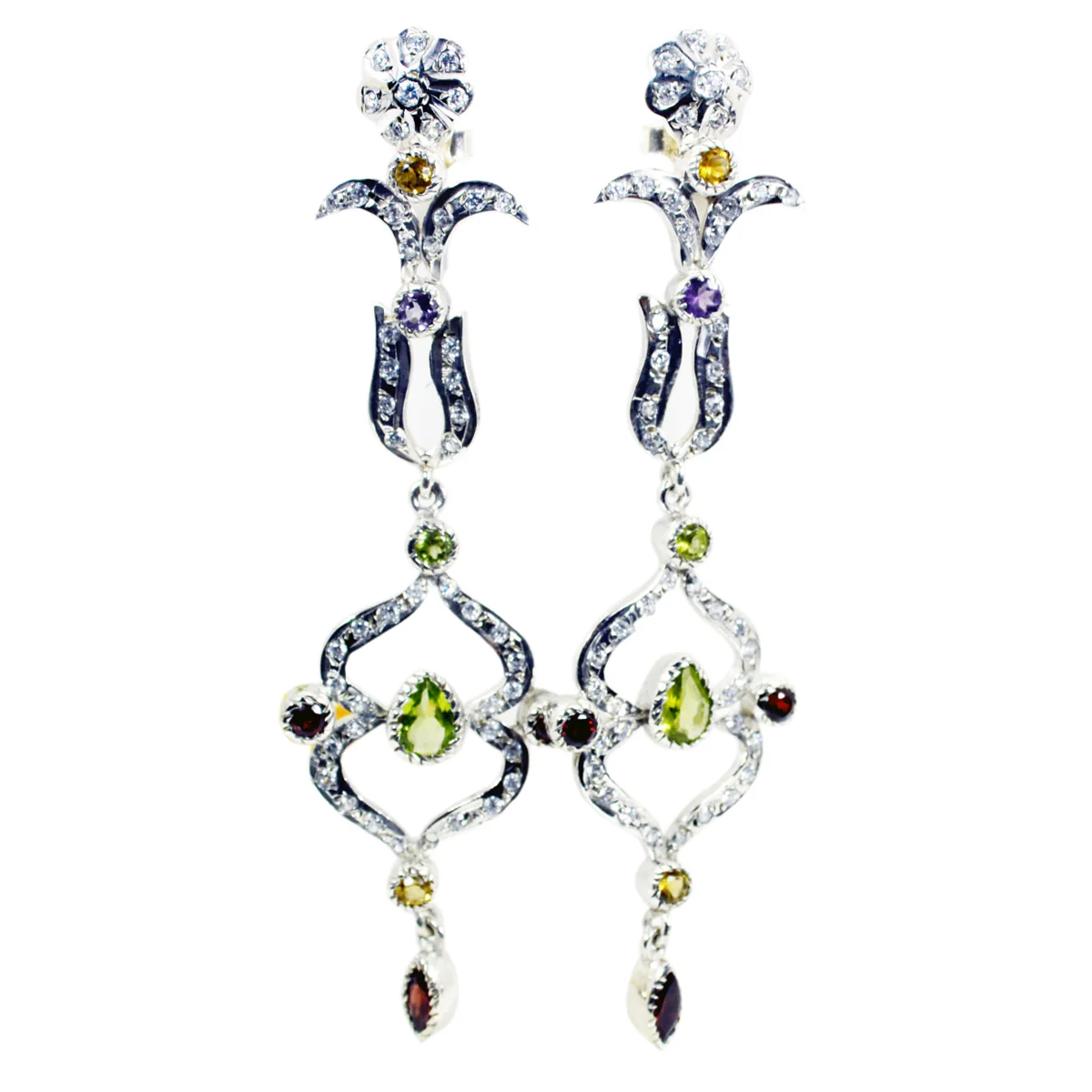 Multi Indian Riya multiple Stud multicolor 92.5 Silver Earring - Image 2