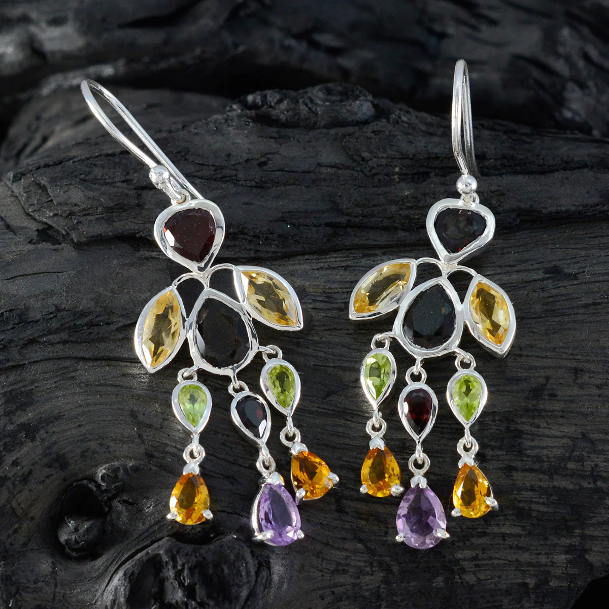 Multi Italian Alejandra multiple Dangle multicolor Sterling Silver Earring - Image 2