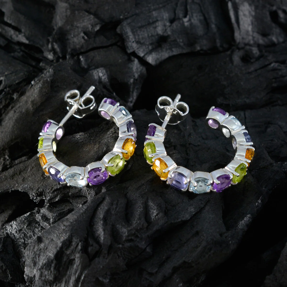 Multi Italian Riley multiple Stud multicolor Silver Earring - Image 2
