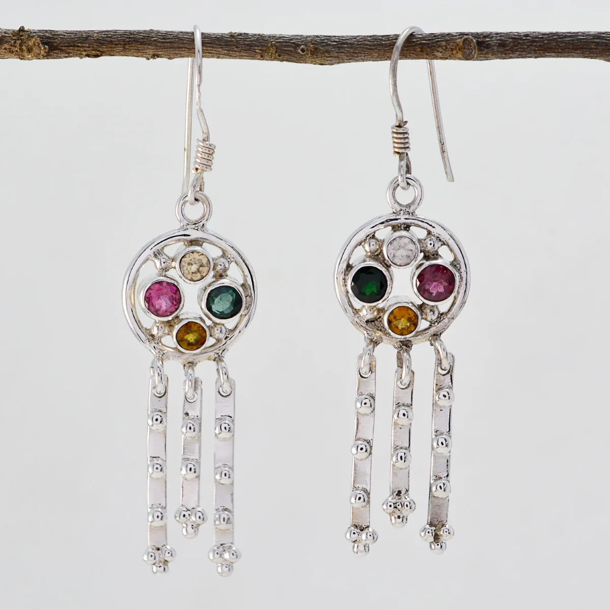 Multi Latin American Ivy multiple Dangle multicolor Silver Earring - Image 2