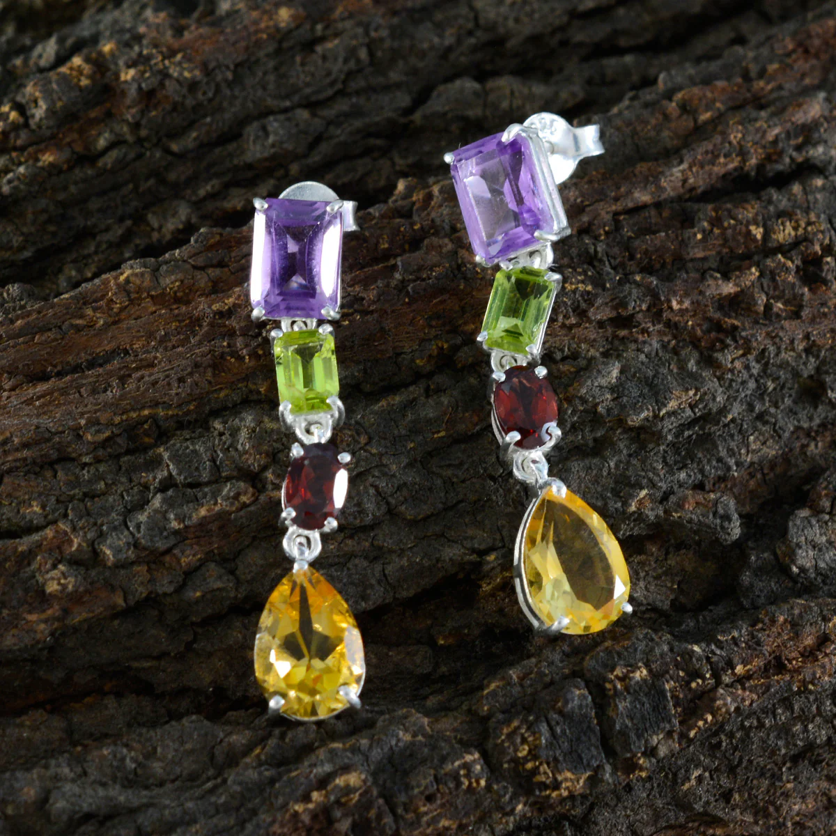 Multi Latin American Noelia quarter Stud multicolor 925 Sterling Silver Earring - Image 3