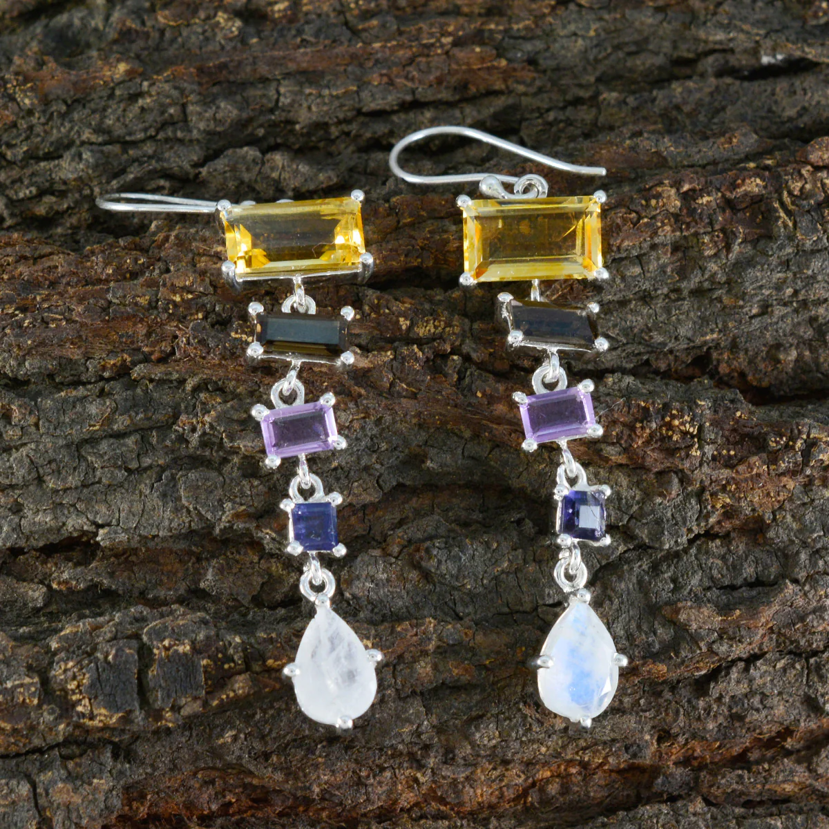 Multi Latin American Skylar Penta Dangle multicolor 925 Silver Earring - Image 3