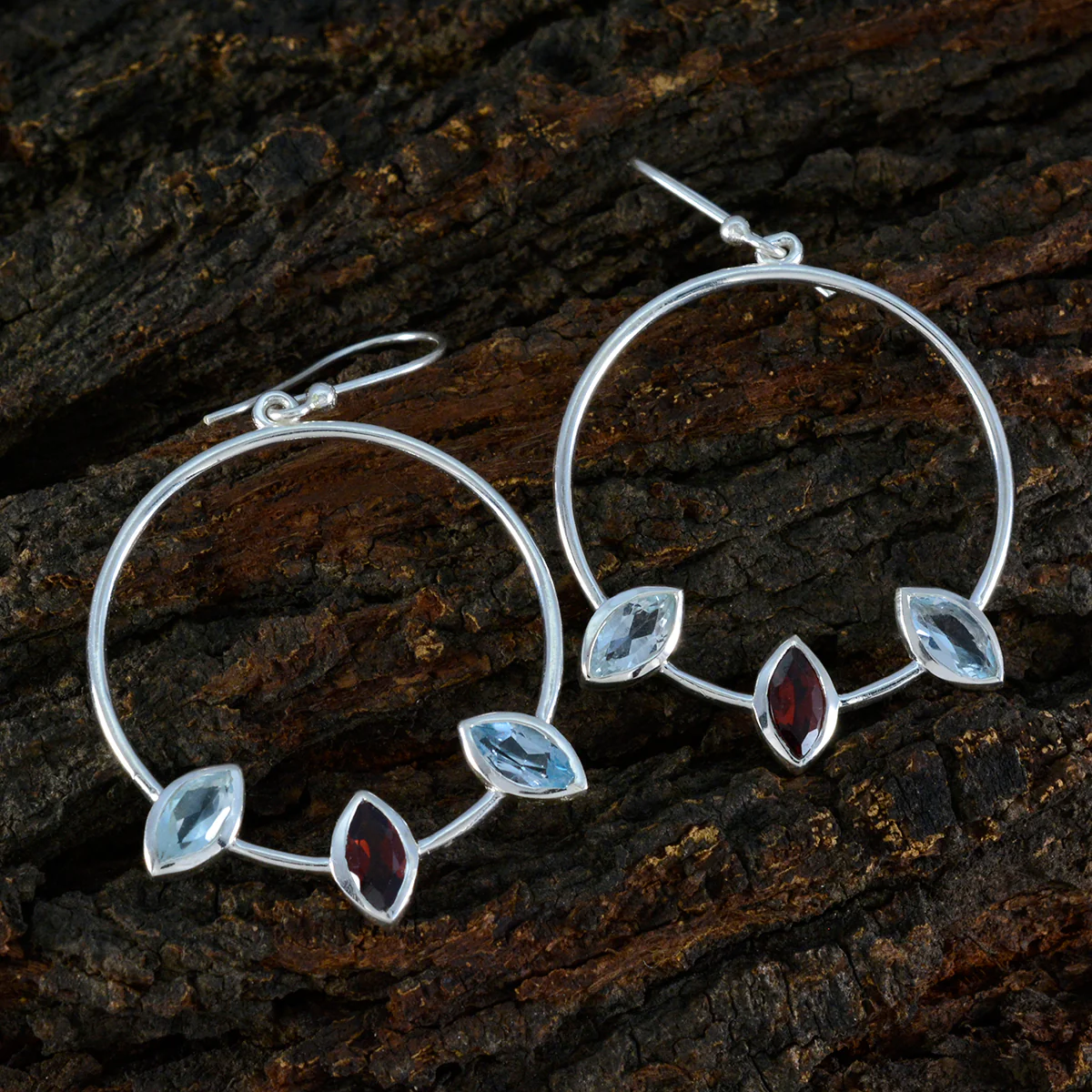 Multi Mexican Maya Trilogy Dangle multicolor 925 Sterling Silver Earring - Image 3