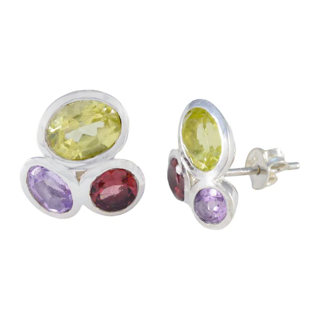 Multi Middle Eastern Isabel multiple Stud multicolor Silver Earring - Image 2