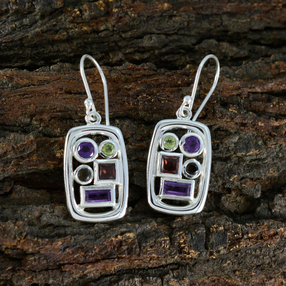 Multi Middle Eastern Ivana Penta Dangle multicolor 92.5 Silver Earring - Image 3