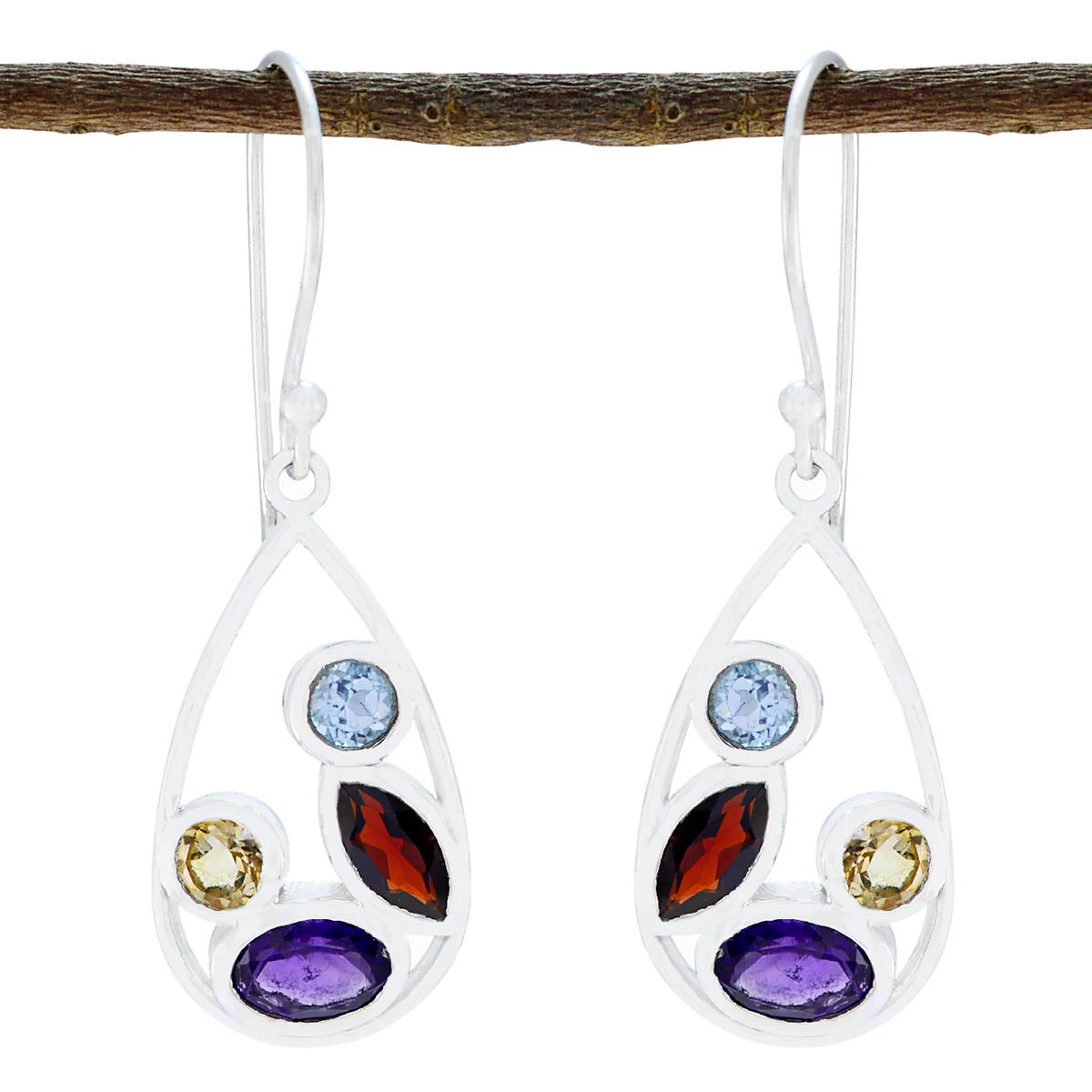 Multi Middle Eastern Tereza multiple Dangle multicolor Silver Earring