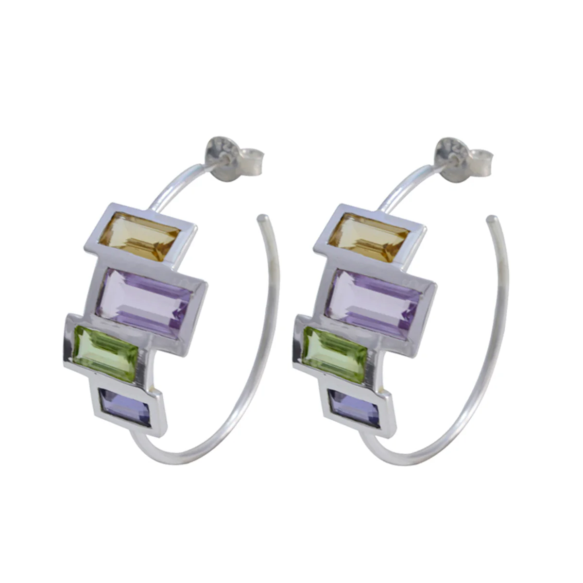 Multi Russian Katharina multiple Stud multicolor Silver Earring