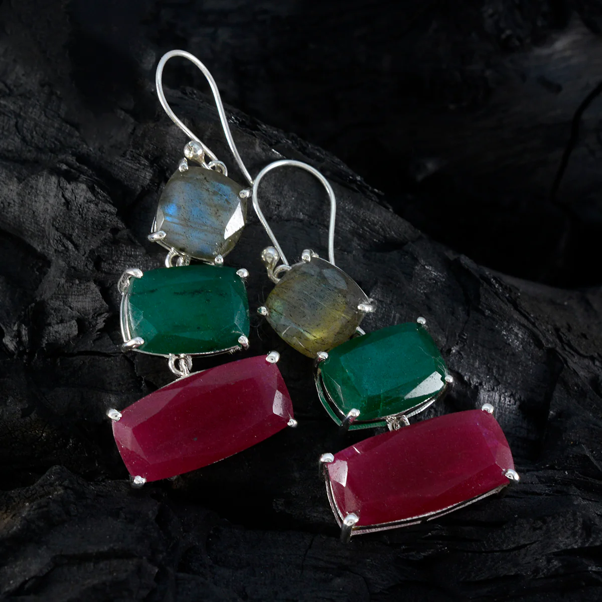 Multi Russian Luisa Trilogy Dangle multicolor Sterling Silver Earring - Image 2