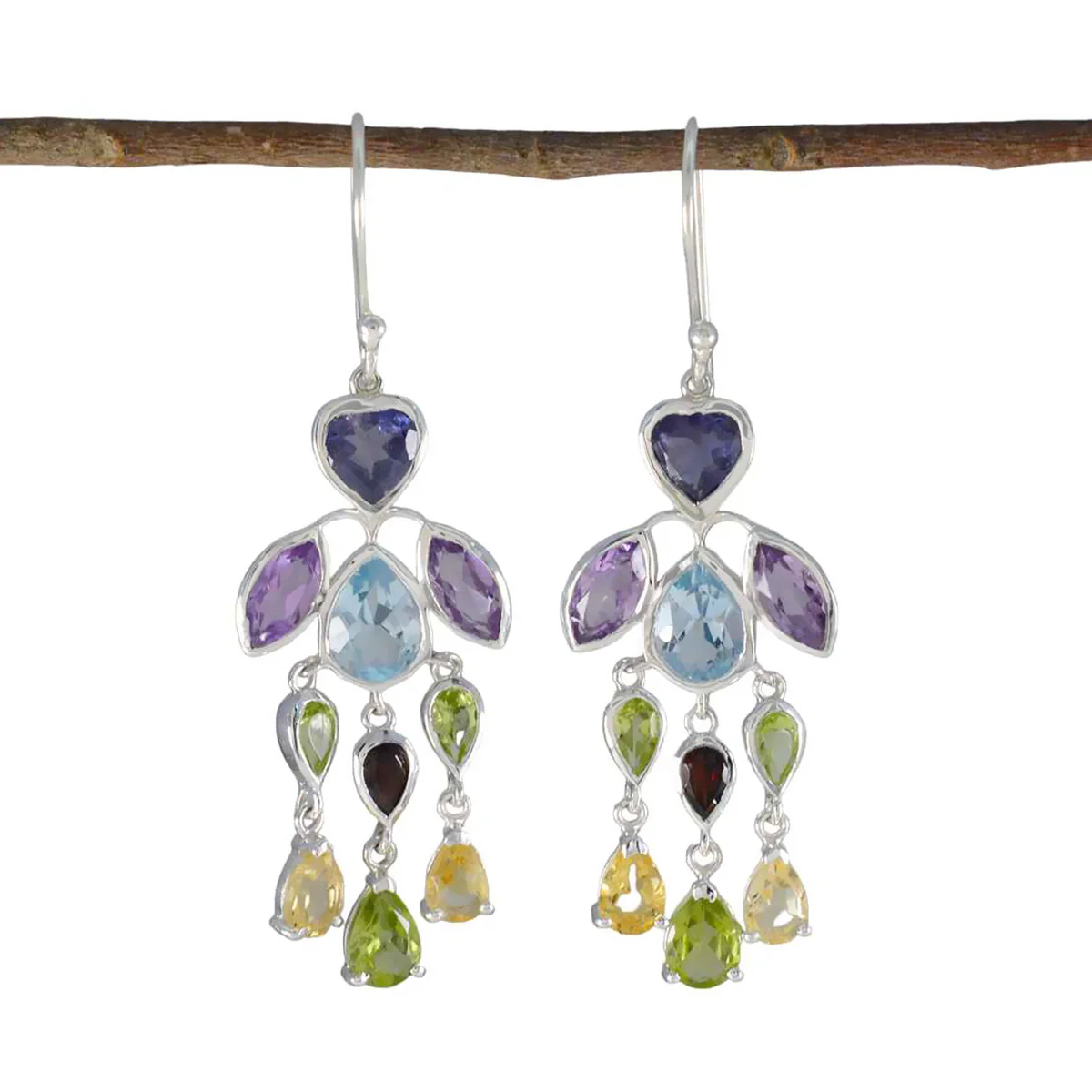 Multi Russian Wen multiple Dangle multicolor 925 Sterling Silver Earring