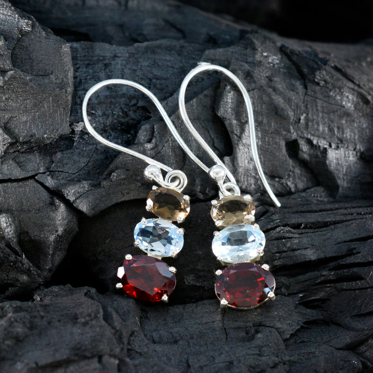 Multi Spanish Teresa multiple Dangle multicolor 925 Sterling Silver Earring - Image 4