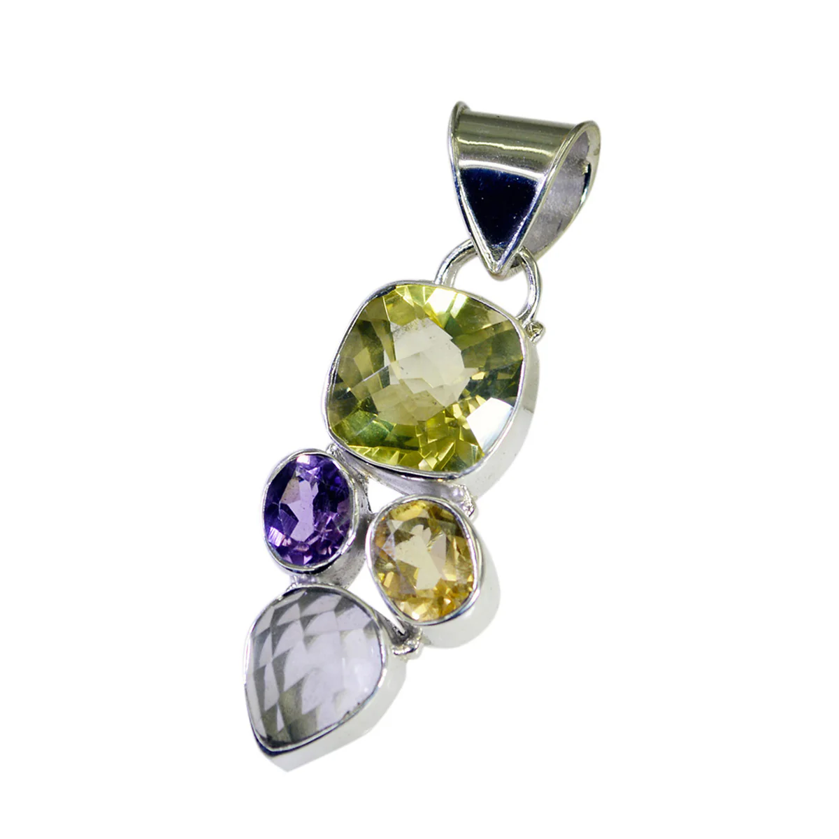 Multi Stone Chunky Mexican Silver quarter Eva Boho multicolor Pendant Jewelry - Image 3