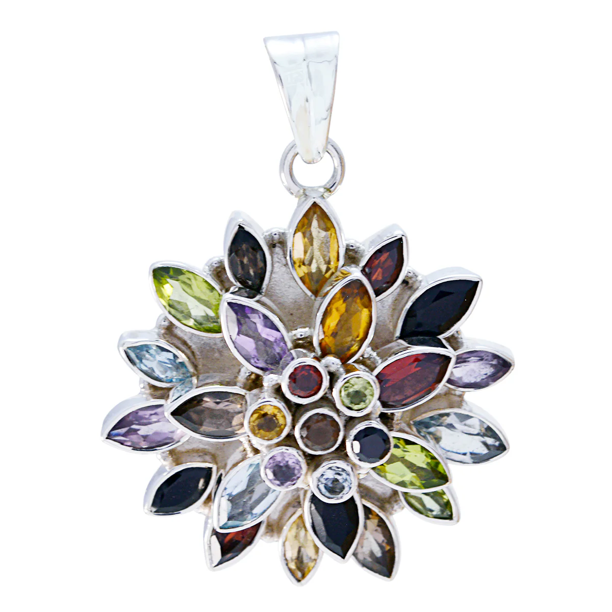 Multi Stone Chunky Moroccan 92.5 Silver multiple Lucy Ethnic multicolor Pendant Jewellery - Image 2