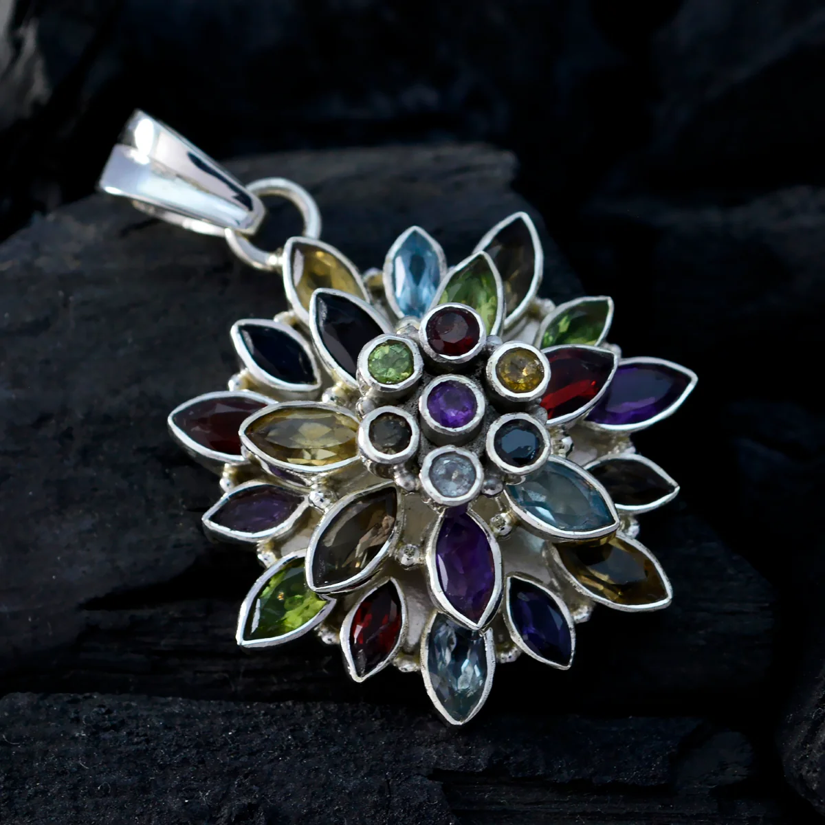 Multi Stone Chunky Russian 925 Silver multiple Lucia Traditional multicolor Pendant Jewelry - Image 3