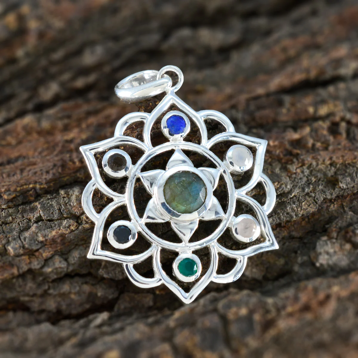 Multi Stone Classic American 92.5 Silver Hepta Mia Rope-Wire multicolor Pendant Jewellery - Image 3